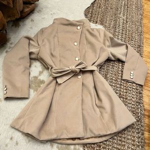 Tan High Neck Coat with Belt & Gold Buttons